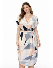 Load image into Gallery viewer, Geometric print v neck 3/4 length dress

