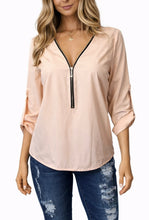 Load image into Gallery viewer, Peach blouse with zipper and button up sleeves

