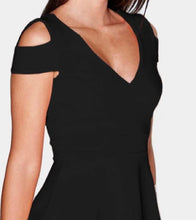 Load image into Gallery viewer, Cold shoulder black dress

