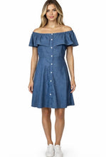 Load image into Gallery viewer, Denim button up dress with ruffle
