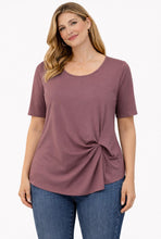 Load image into Gallery viewer, Short sleeve plus size Dusty rose knotted top
