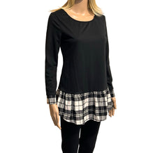 Load image into Gallery viewer, Long sleeve black top with plaid trim
