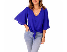 Load image into Gallery viewer, Button up blouse with tie up bottom
