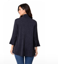 Load image into Gallery viewer, Navy cardigan with bell sleeves and side slits
