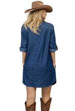 Load image into Gallery viewer, Lightweight denim button up shirt/dress with 4 pockets
