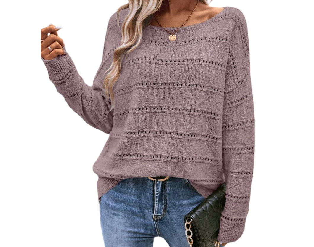 Hollow out dusty pink sweater with drop shoulder