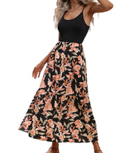 Load image into Gallery viewer, Black floral long dress with ruffle
