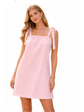 Load image into Gallery viewer, Pink short dress with tie up straps and crochet back
