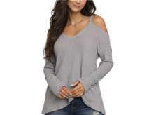Load image into Gallery viewer, Cold shoulder waffle knit long sleeve top
