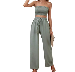 2 piece green bandeau/pants set