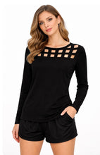 Load image into Gallery viewer, Black sweater with cutout design on front and back

