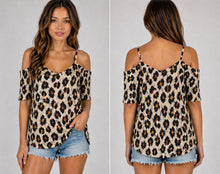 Load image into Gallery viewer, Leopard print cold shoulder short sleeve blouse
