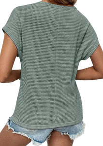 Waffle knit tee with lace