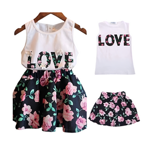 Girls 2 piece Love floral skirt set