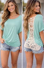 Load image into Gallery viewer, Green tee with crochet back
