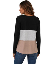 Load image into Gallery viewer, Khaki colorblock waffle knit long sleeve top
