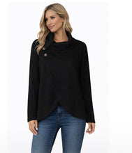 Load image into Gallery viewer, Waffle knit crossover sweater with 2 decorative buttons
