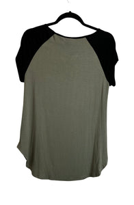 Short sleeve light olive and black top