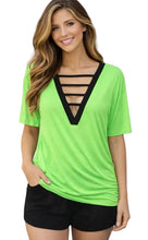 Load image into Gallery viewer, Cut out design bright colored v-neck tee

