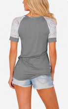 Load image into Gallery viewer, Smooth, soft tee with crochet sleeve
