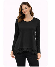 Load image into Gallery viewer, High/low loose fitting top with crochet trim
