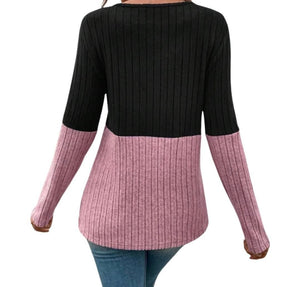 Super soft pink colorblock sweater with crisscross