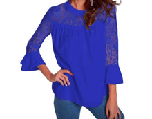 Load image into Gallery viewer, Blouse with lace insert and bell sleeve
