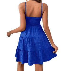 Royal blue ruffle dress with spaghetti straps