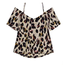 Load image into Gallery viewer, Leopard print cold shoulder short sleeve blouse
