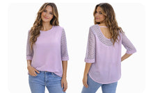 Load image into Gallery viewer, 3/4 sleeve light purple blouse with lace
