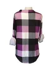 Load image into Gallery viewer, Purple v-neck long sleeve plaid shirt
