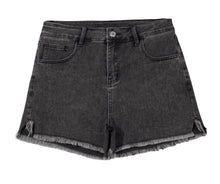 Load image into Gallery viewer, Raw hem high waist denim shorts

