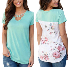 Load image into Gallery viewer, Criss cross v-neck floral back tee
