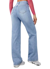 Load image into Gallery viewer, High waist light wash denim jeans
