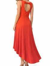 Load image into Gallery viewer, High/low coral dress with cut out knotted back
