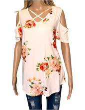 Load image into Gallery viewer, Cold shoulder floral criss cross top
