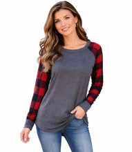 Load image into Gallery viewer, Long sleeve sweater with plaid sleeves
