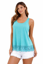 Load image into Gallery viewer, Round neck tank top with lace trim
