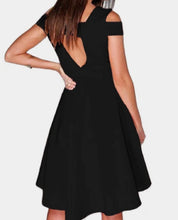 Load image into Gallery viewer, Cold shoulder black dress
