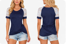 Load image into Gallery viewer, Smooth, soft tee with crochet sleeve
