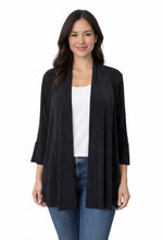 Load image into Gallery viewer, Navy cardigan with bell sleeves and side slits
