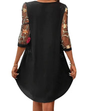 Load image into Gallery viewer, Black dress with mesh embroidered sleeves
