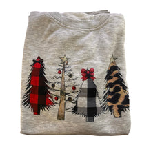 Load image into Gallery viewer, Christmas sweatshirt with plaid/leopard trees
