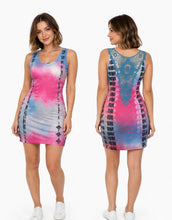 Load image into Gallery viewer, Multi coloured tie dye dress with crochet back
