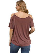 Load image into Gallery viewer, Plus size dusty rose top with cutout shoulders and bling
