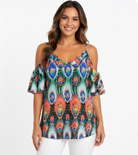 Load image into Gallery viewer, Plus size multi coloured cold shoulder top
