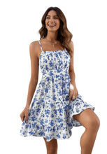 Load image into Gallery viewer, White floral dress with ruffle &amp; spaghetti straps
