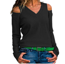 Load image into Gallery viewer, Cold shoulder v-neck long sleeve top
