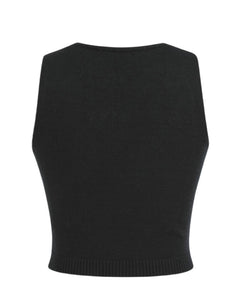 Knitted crop vest with 3D flower embellishments