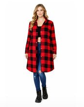 Load image into Gallery viewer, Plaid long shacket with snaps and pockets
